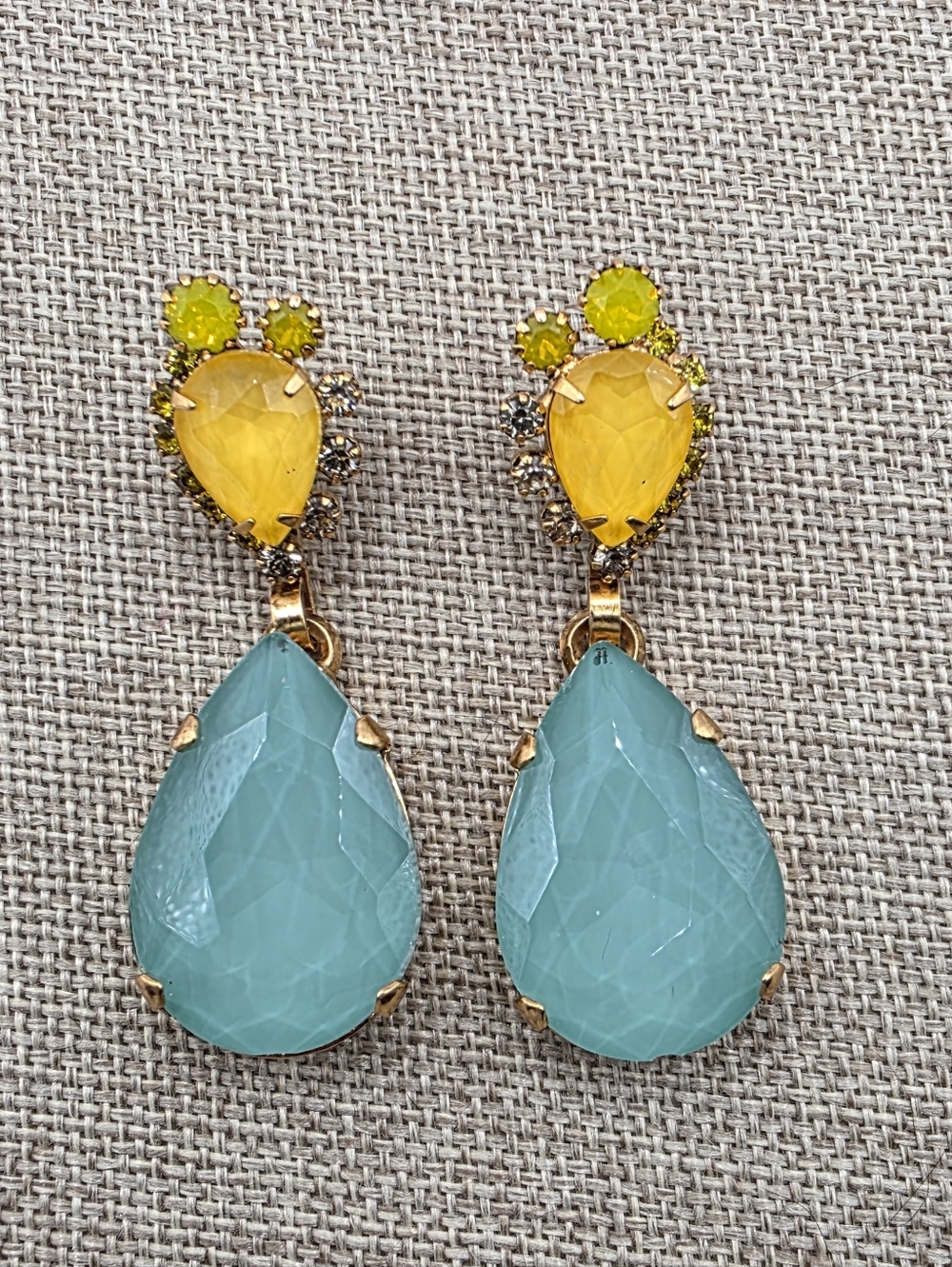 Yellow & Green Teardrop Dangle Earrings